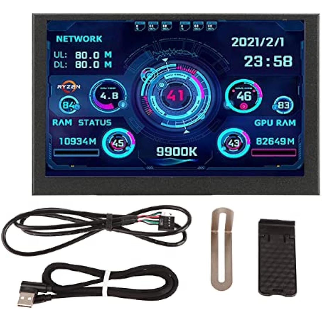 Goshyda PC CPU Data Monitor, 5in IPS USB Mini Screen Computer Sensor Panel Display Temperature Monitor for AIDA64 PC CPU RAM Data Monitor, Only Support for Windows System