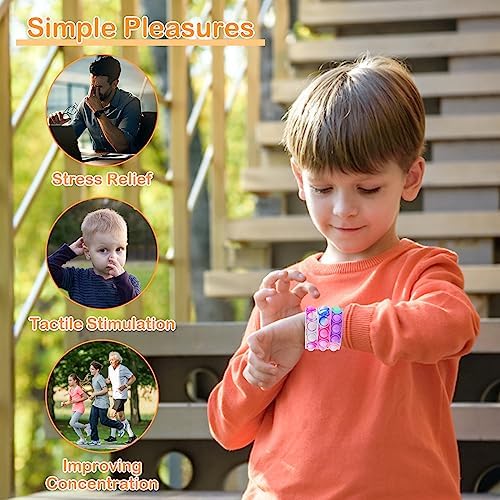 Coicok 30 PCS Pop Bracelet it Fidget Toys, 15 Colours, Party bag fillers for kids, Pop it fidget toys, Decompression Wristband with Autistic & ADHD, Kids party favours, Lucky dip prizes for kids