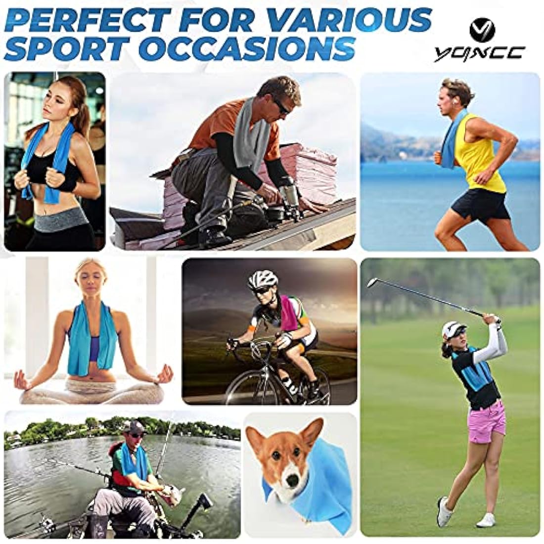 YQXCC 8 Pcs Cooling Towel (120x30 cm) Cool Cold Microfibre Ice Towel for Neck, Yoga, Golf, Gym, Camping, Running, Workout & More Activities