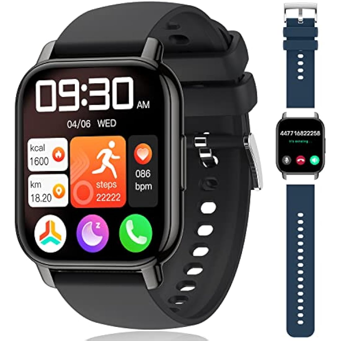 Popglory Smart Watch for Women Men Answer/Make Calls, 1.85" Smartwatch 44mm 2 Straps & Split Screen, 100+ Sports Fitness Watch with Blood Pressure/Oxygen/Heart Rate Monitor for iOS and Android