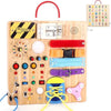 Konijiwa 23 in 1 Toddler Toys Montessori Busy Board for 1 2 3 Year old Boys Girls Wooden Toys with With 15 Switches, 26 LED Lights Switch, Music boxes, zippers Sensory Learning Toys