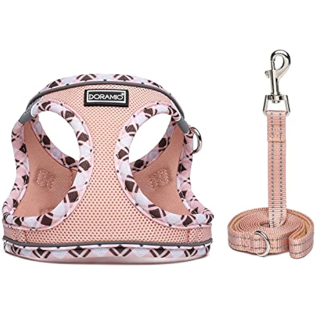 DORAMIO Step-in Dog Harness and Leash Set, Soft Mesh No-Chock Reflective Breathable Easy Walk Lightweight Vest Harnesses with Safety Buckle for Small Dogs, Cats, Puppies (Champagne, L)