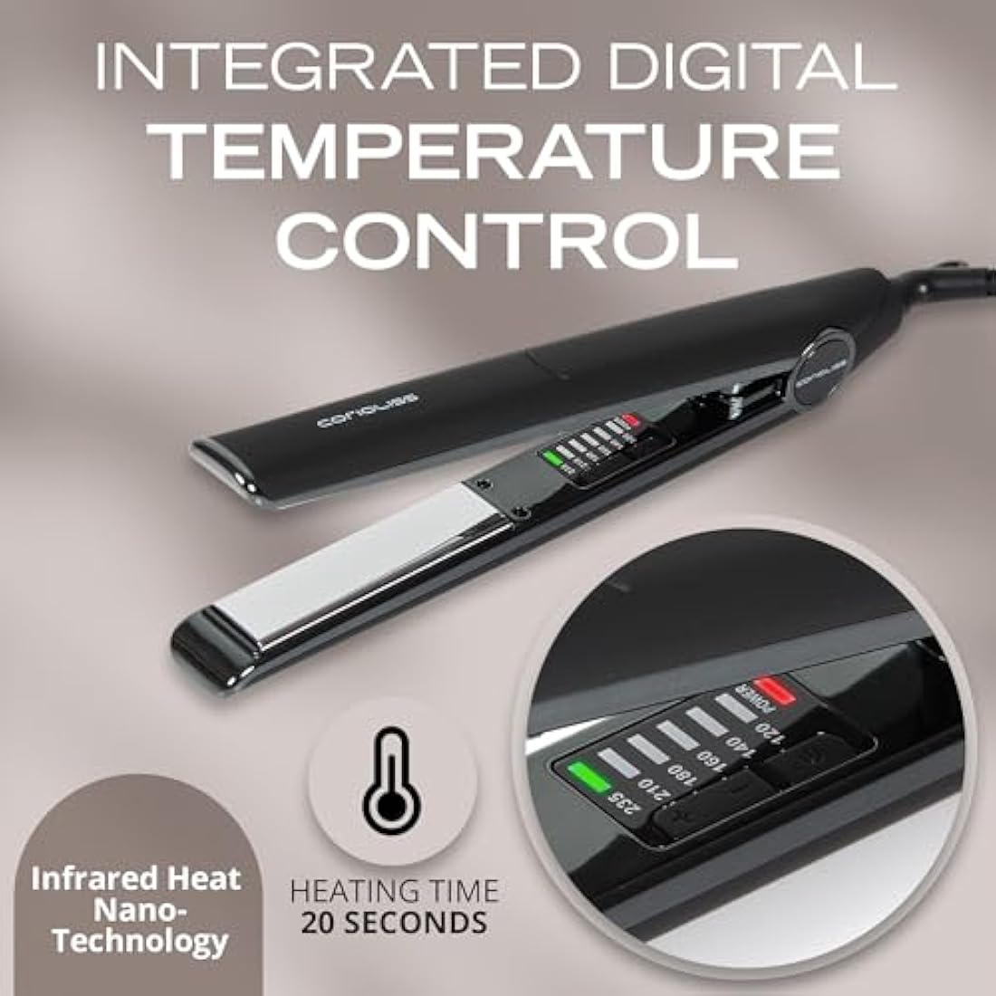 Corioliss C1 Hair Straightener for Women | Professional Titanium Plates | Ionic Flat Iron | Temperature Control 120°C to 235°C | Straightening and Waves | Travel Case | UK Plug | Black Chrome
