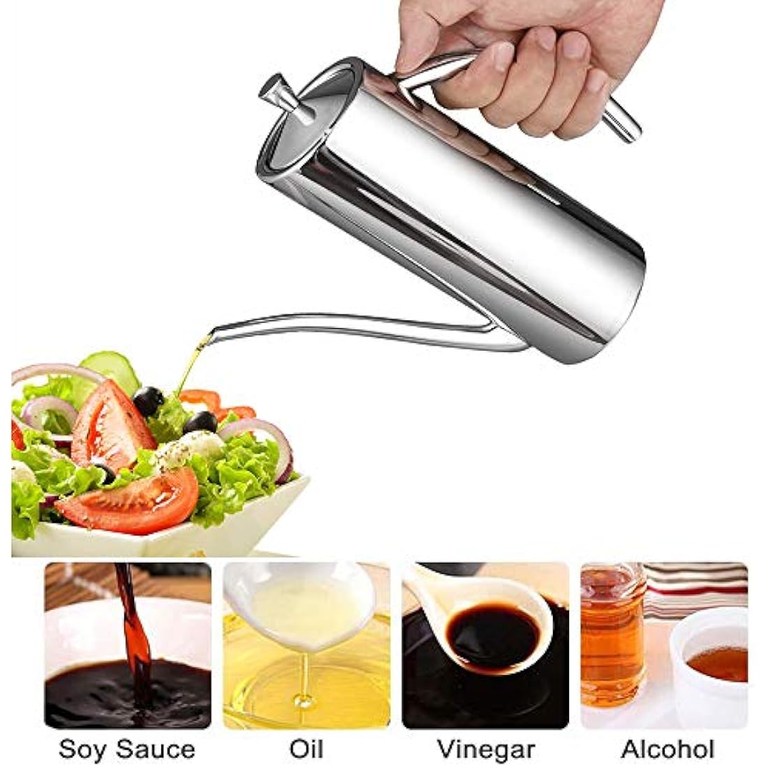 Lanhope Oil Dispenser Bottle 700ml Stainless Steel with Handle Olive Oil Pourer Stopper Pot Soy Sauce Vinegar Cruet Drizzler Non Drip Spout Heat-Resistant for Cooking Kitchen Restaurant BBQ