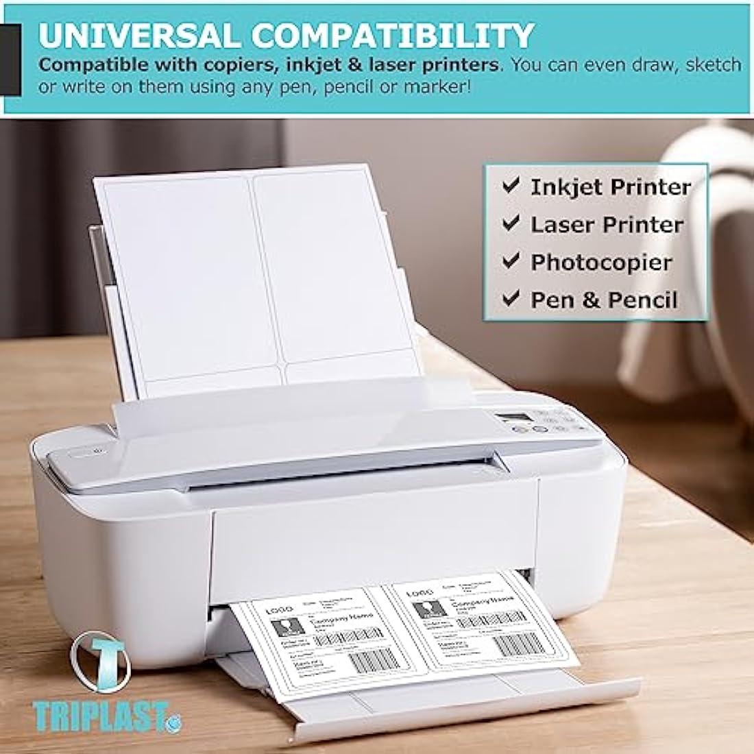 Triplast 100 x Multipurpose A4 Label Sheets - 21 Labels Per Sheet (64 x 38mm Each) - Easy Peel White Labels for Inkjet & Laser Printer - Address Labels, Shipping Labels, File Labels, DIY Stickers