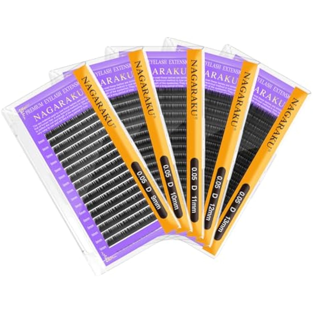 NAGARAKU 5 Trays Eyelash Extensions Supplies Classic 1:1 Lashes Individual Volume Lash Extensions Soft Single Natural Eyelashes Matte Black 16 Rows (0.05mm D Curl 9/10/11/12/13mm in 1 Pack)