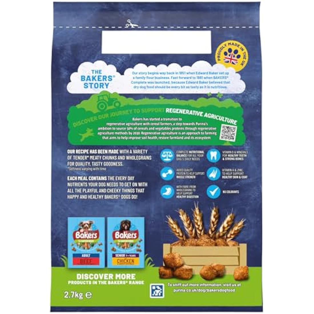 Bakers Meaty Meals Adult Dry Dog Food Beef 2.7kg, Pack of 4