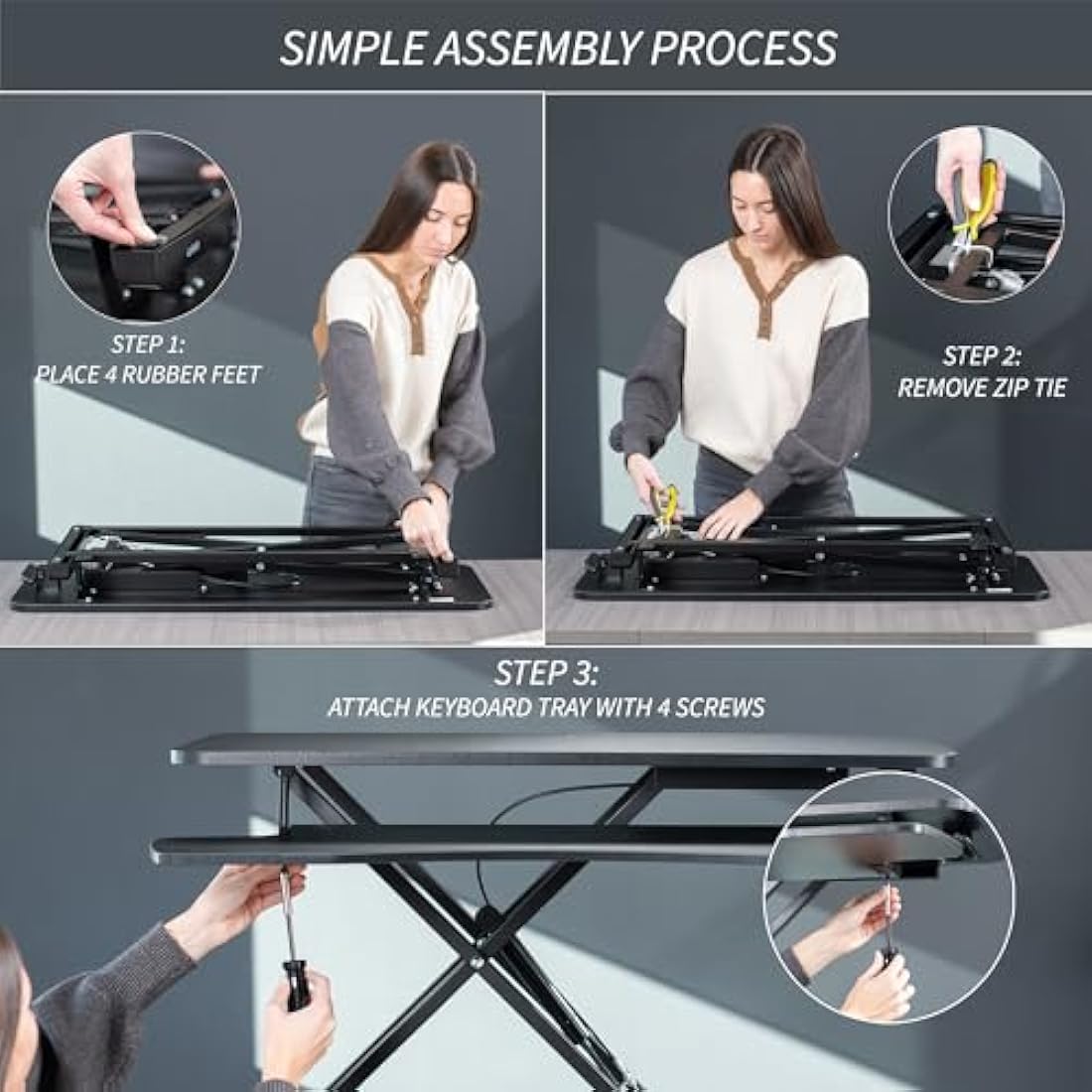 VIVO 107 cm Desk Converter, K Series, Height Adjustable Sit to Stand Riser, Dual Monitor and Laptop Workstation with Wide Keyboard Tray, Black, DESK-V042KB