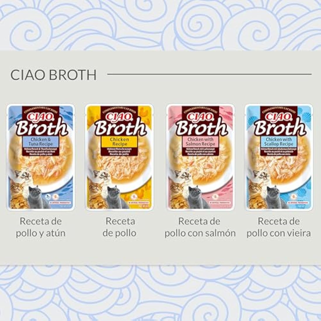 Ciao Broth by INABA Wet Cat Food - Chicken - 12 Packs (480g total) / Moist Treat, Delicious & Healthy Snack, Food Topper, Side Dish, Complement, Natural, Grain Free, Wet Cat Food