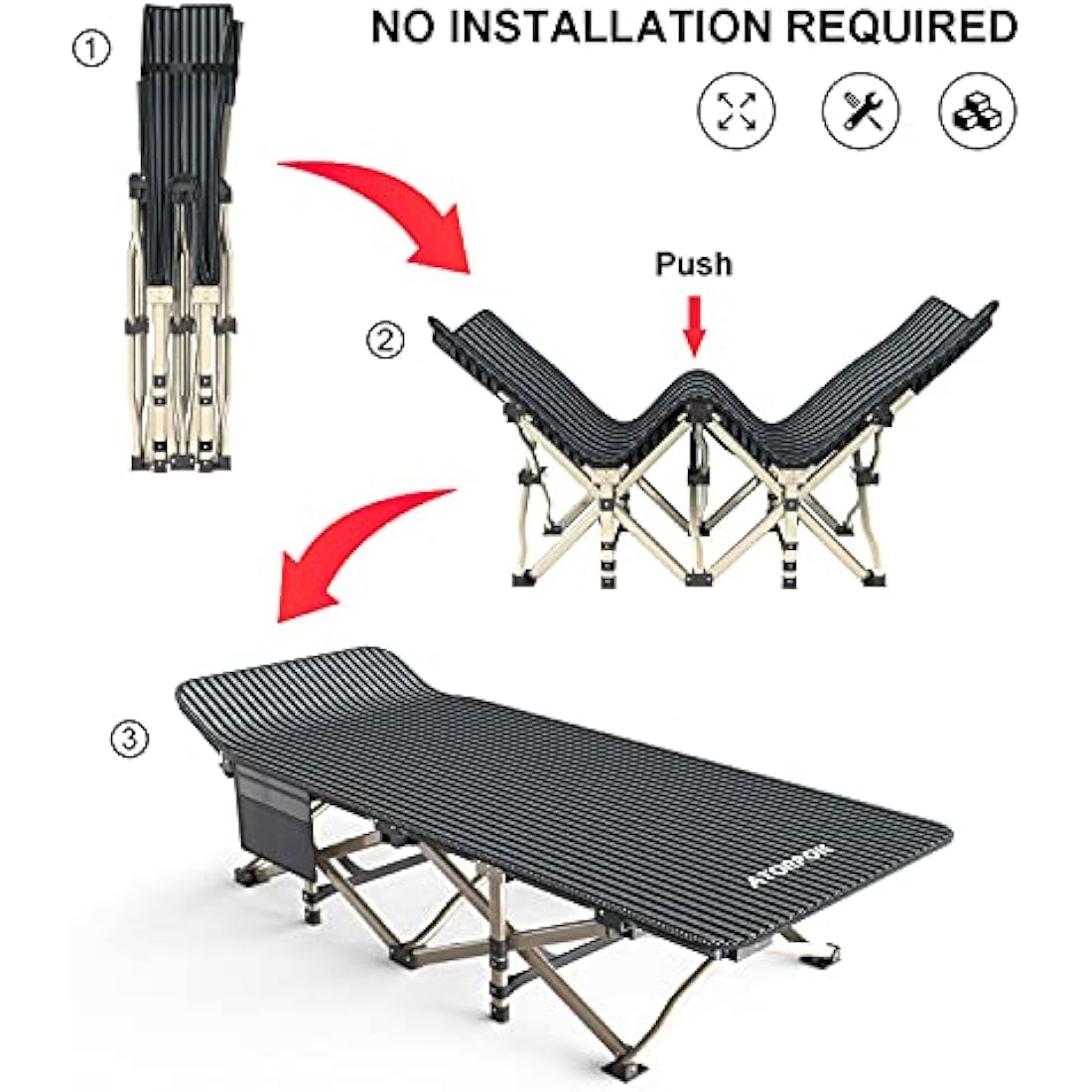 ATORPOK SHOP Camp Beds for Adults Comfortable, Tent Folding Cot for Sleeping, Lightweight Folding Bed with Carry Bag Supports 450 lbs, Office Nap and Beach Vocation