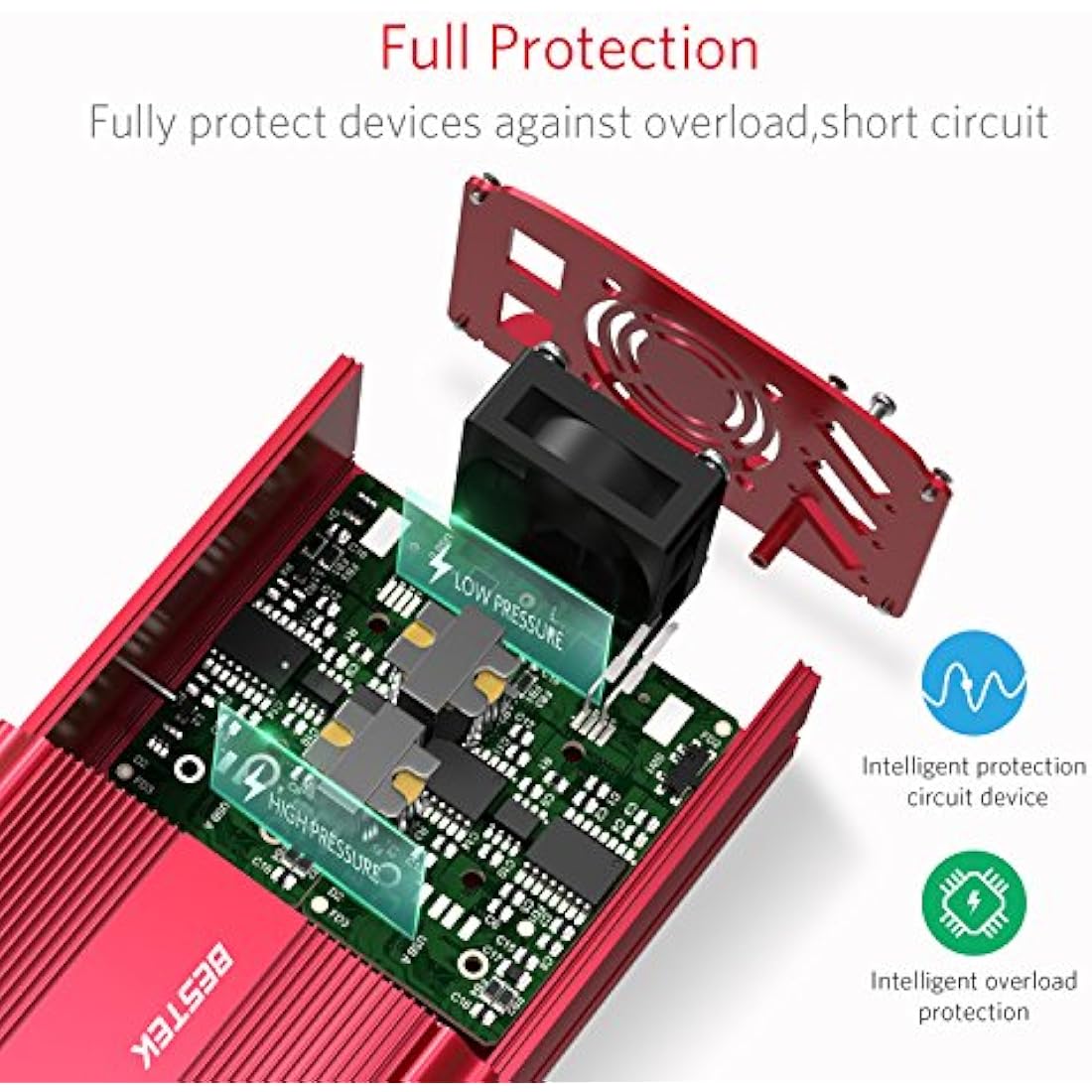 BESTEK 1000W Power Inverter 12V to 240V 230V Voltage Converter with Car 10-gauge Terminal Connection Wire for Battery