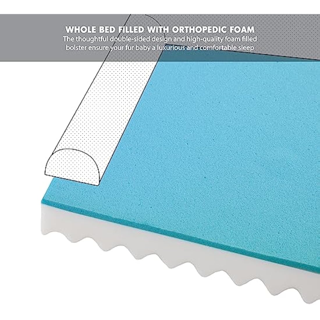 Codi Medium Memory Foam Layer Dog Bed, Washable Orthopedic Dogs Beds Couch with Removable Zipper Cover, Waterproof Pet Sofa with U-Shape Bolster, Grey, 71x58x(7.5+8.9) cm