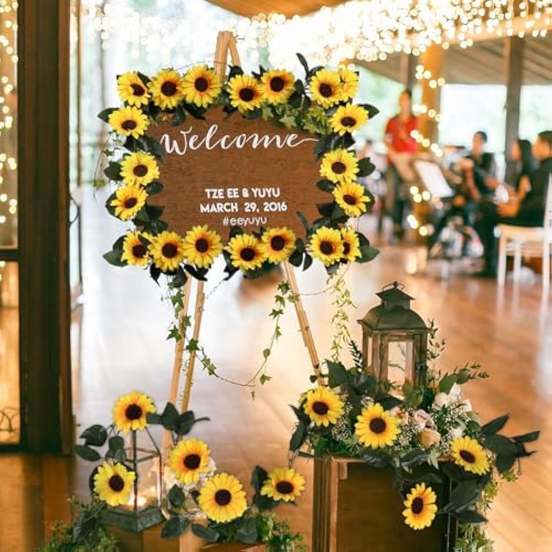Beferr 4 Pcs Artificial Sunflower Garland Fake Silk Sunflowers Daisy Vines Yellow Faux Flower Garland Wall Hanging Plants for Home Wedding Party Garden Decoration DIY Wreath