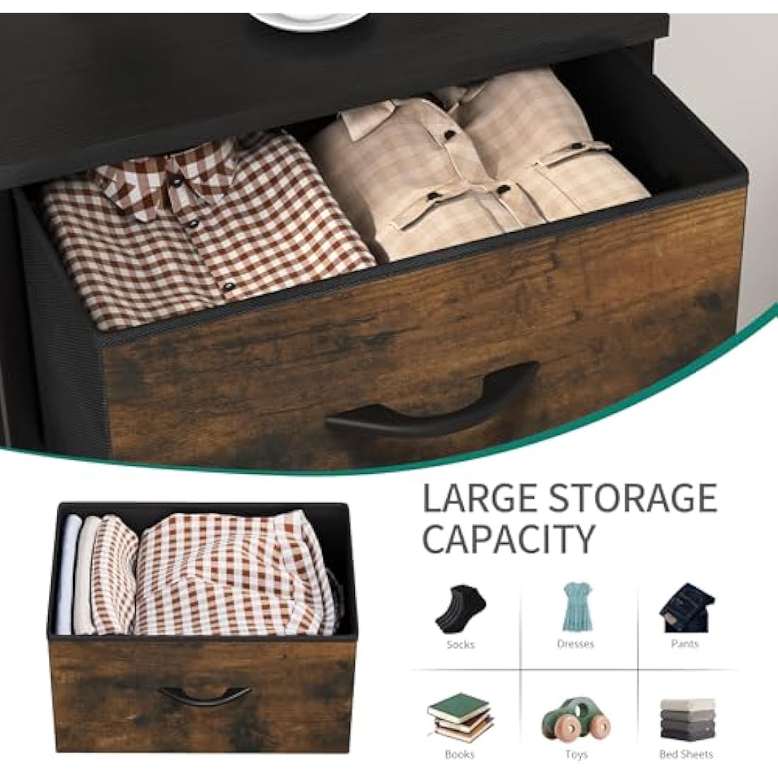 YITAHOME Chest of Drawer with 5 Drawers for Bedroom Fabric Dresser Storage Drawers With Handles Metal Frame for Living Room, Hallway,Rustic Brown