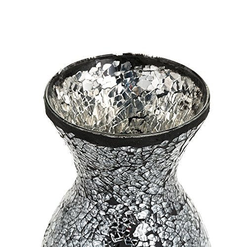London Boutique Vases Mosaic Black Large small 12" or 16" Decorative Glitter Sparkle vase gift H28 (Small, Black Silver)