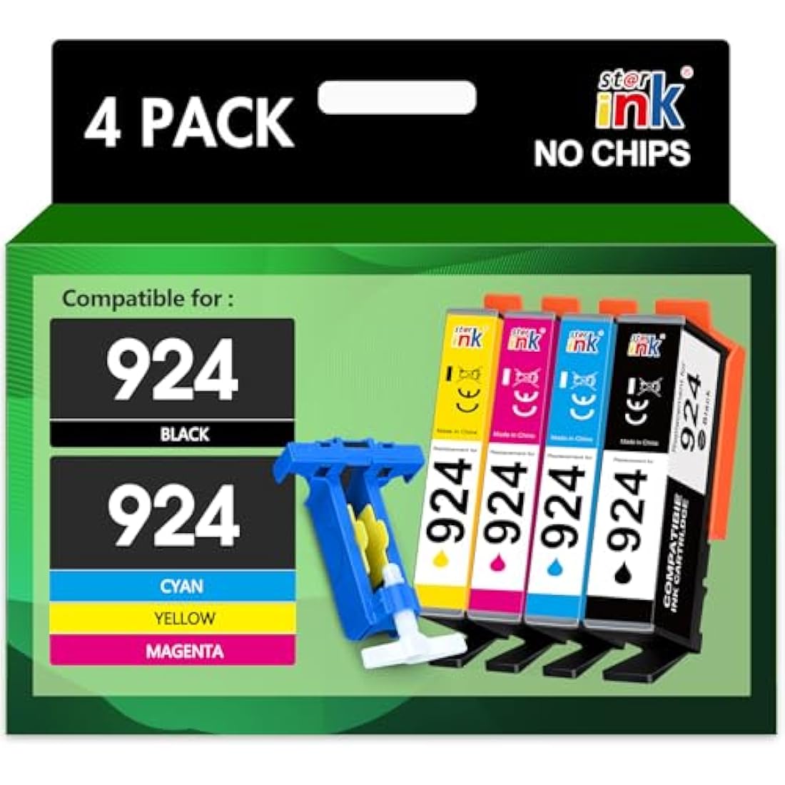 starink 924 Ink Cartridges Replacement for HP 924 for HP OfficeJet Pro 8120e OfficeJet Pro8122e 8124e 8125e 8132e 8134e 8135e 8130e 8138e 8139e All-in-One(No Chip, Black Cyan Yellow Magenta)