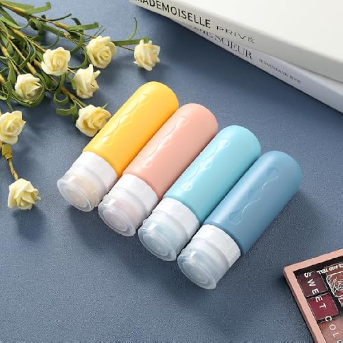 Gemice Silicone Travel Bottle, 4 Pack Portable Travel Containers Set LeakProof Refillable Squeezable for Lotion Liquid Shampoos, Soap and Toiletries (90ml)