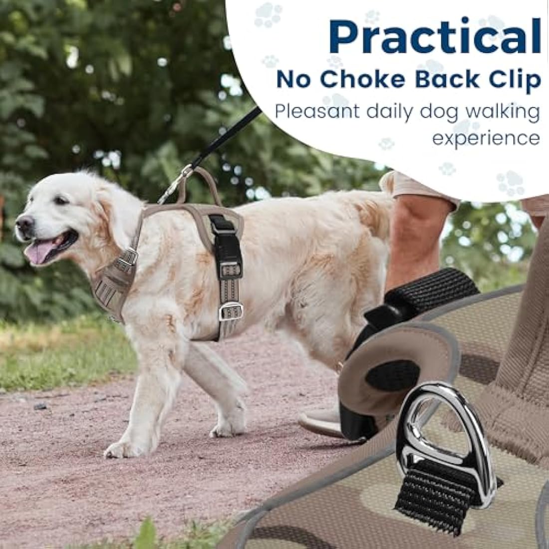 Funfox Dog Harness Large No Pull, Adjustable 2 Clips Anti-Pull Vest with Practical Handle, Breathable Padded Pet Harness Designed for Small/Large Breeds, Reflective Training Walking Camo Green L