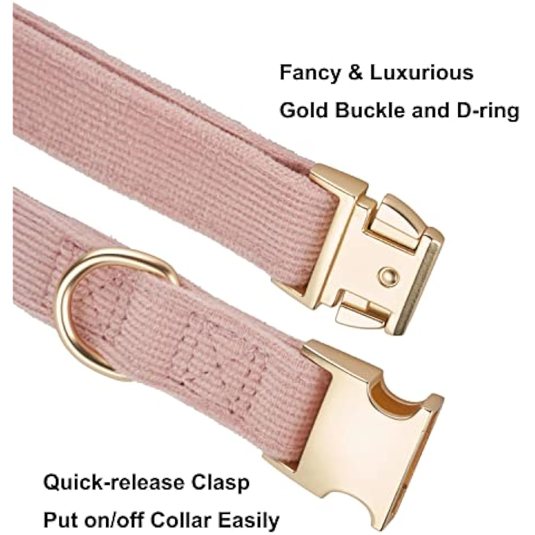 YUDOTE Ultra-soft Dog Collar Natural Cotton Corduroy Made for Large Dogs with Sensitive Skin,Dusty Pink