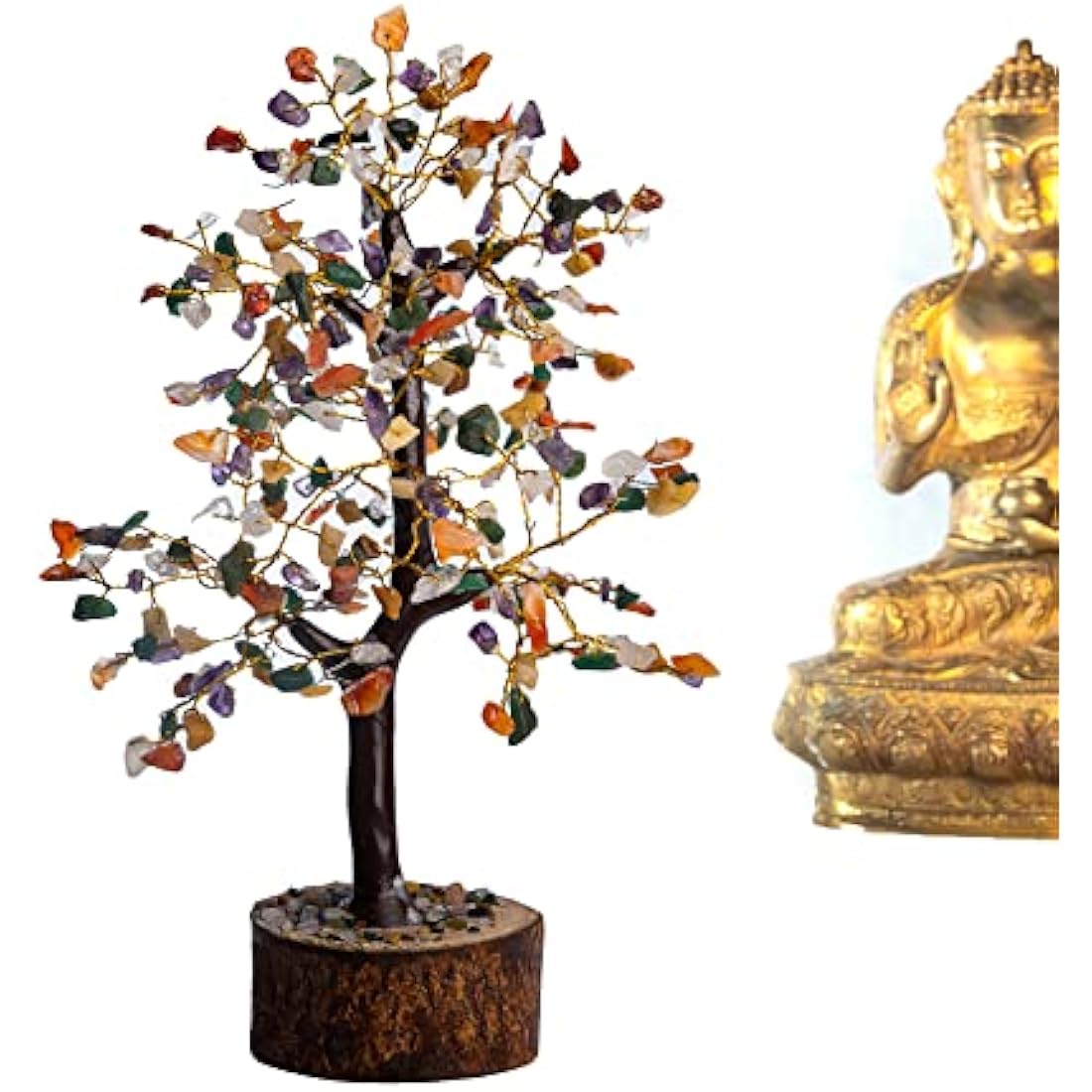 Wonder Care WC Multi Crystal Tree for Positive Energy Home Decorations and Healing Crystal Tree with M-Seal & Golden Wire | Money Tree | Crystal Decor | Multi Crystal | Feng Shui Decor (300 Beads)