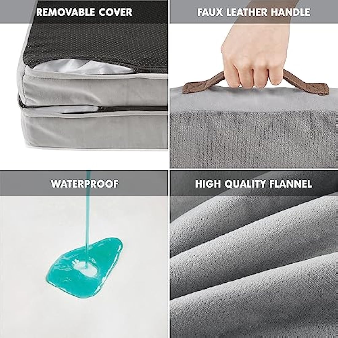 Codi Large Memory Foam Layer Dog Bed, Washable Orthopedic Dogs Beds Couch with Removable Zipper Cover, Waterproof Pet Sofa with U-Shape Bolster, Grey, 91x68x(7.5+8.9) cm