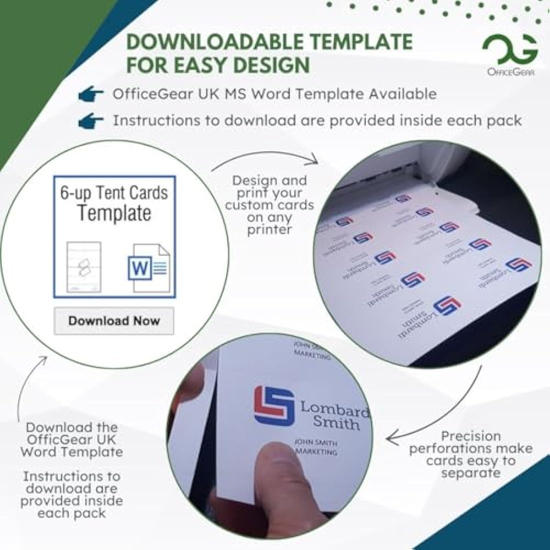 OfficeGear Small Tent Cards 6-up [250 Sheets - 1500 Bulk Pack] 49.5x105mm Printable A4 170gsm Scored Folding Table Top Name Place Cards for Hotels Weddings Conference Events Incl Design Template