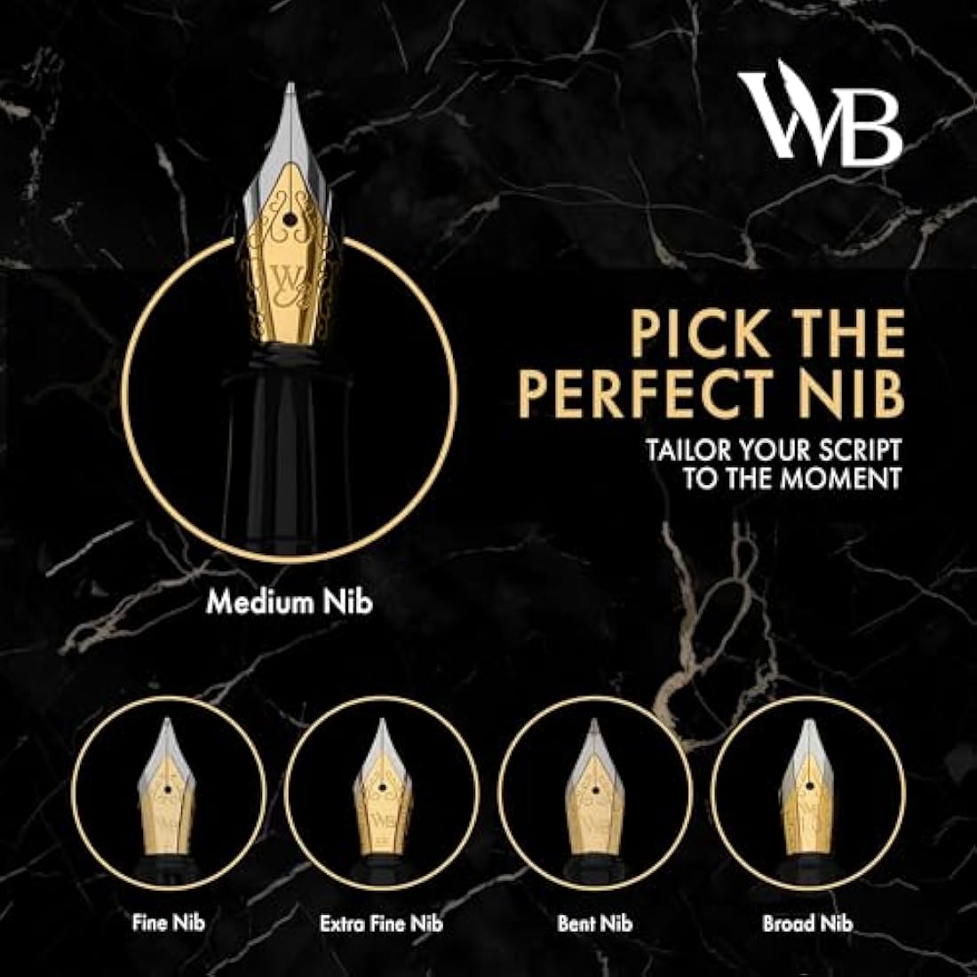 Wordsworth & Black Fountain Pen Set, 18K Gilded Bent Nib, Includes 24 Pack Ink Cartridges, Ink Refill Converter & Gift Box, Gold Finish, Calligraphy, [Black Gold], Perfect for Men & Women