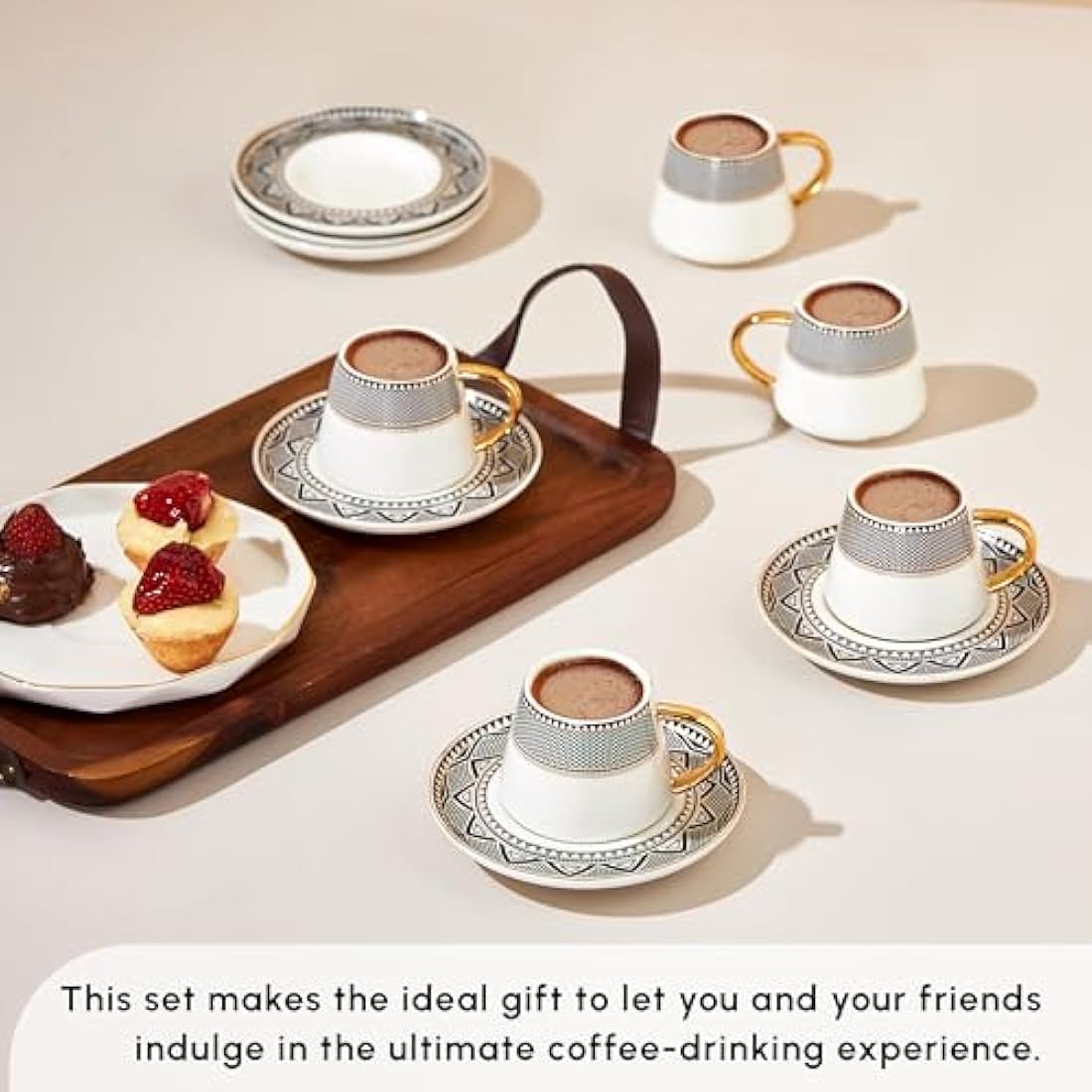 KARACA Globe Turkish Coffee Cup Set for 6 People, Small Porcelain Espresso Cups Set, 12 Piece Coffee Cups with Saucers, Ideal for Serving Arabic Coffee, Greek Coffee (80ml)