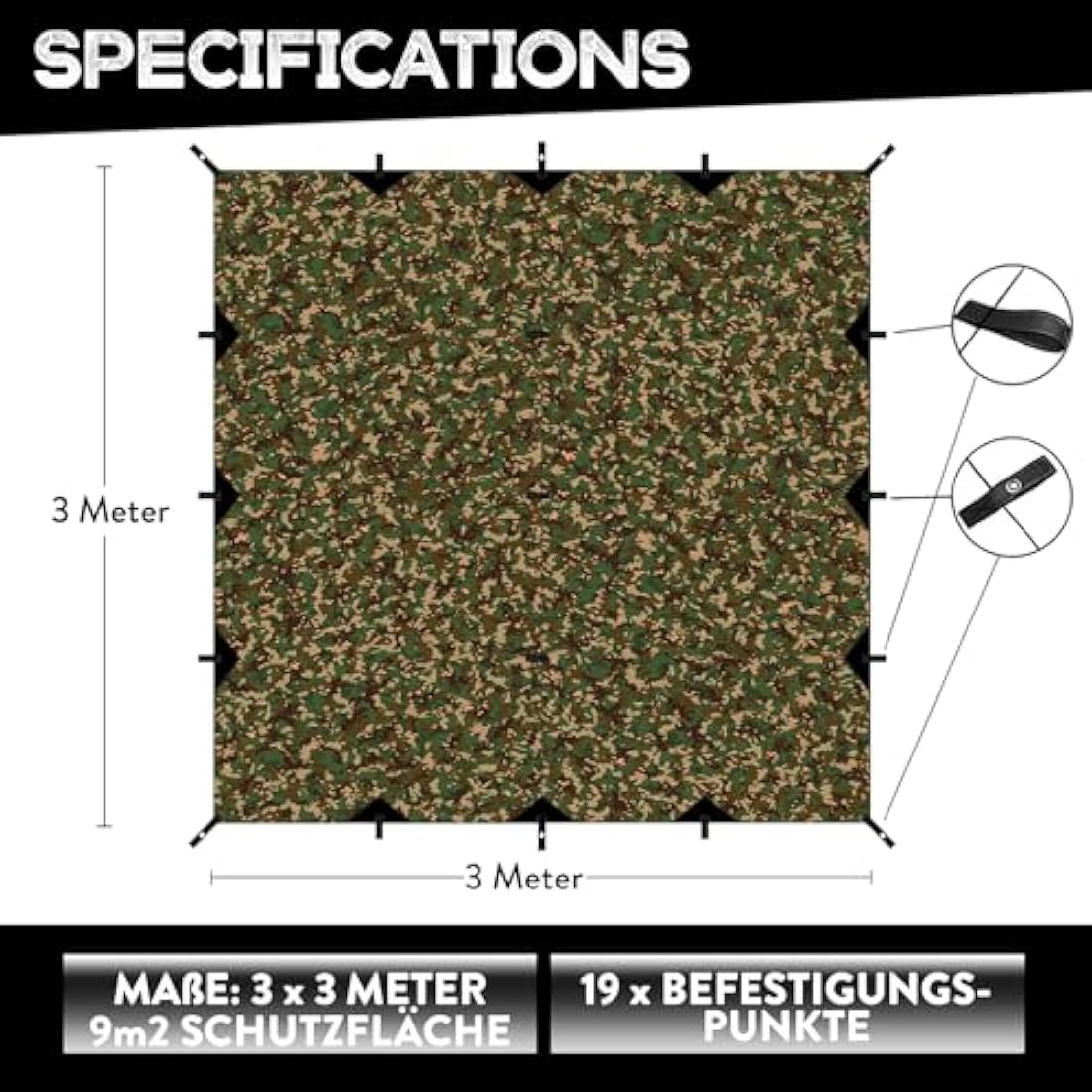 PURE HANG Rain Fly Tent Tarp Hammock 3m x 3m Waterproof Windproof UV Sunshade for Camping Shelter Canopy Camp Gear Outdoor Travel Snow - Lightweight Easy Setup Ripstop Nylon