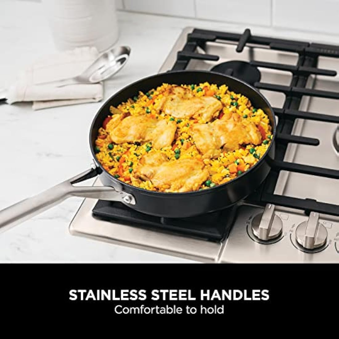 Ninja ZEROSTICK Essentials Cookware 26cm Sauté Pan with Glass Lid, Non-Stick, Long Lasting Forged Aluminium Sauté Pan, Induction Compatible, Oven Safe to 260°C, Black C10126UK