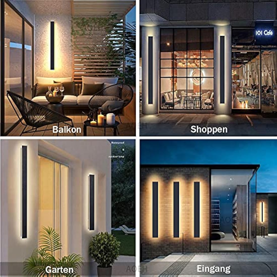 LED Black Aluminum Rectangular Exterior/Indoor Wall Light - 3000k 32W, IP65 Waterproof, 100cm*1, For Garden, Villa, Porch, Terraces, Garage