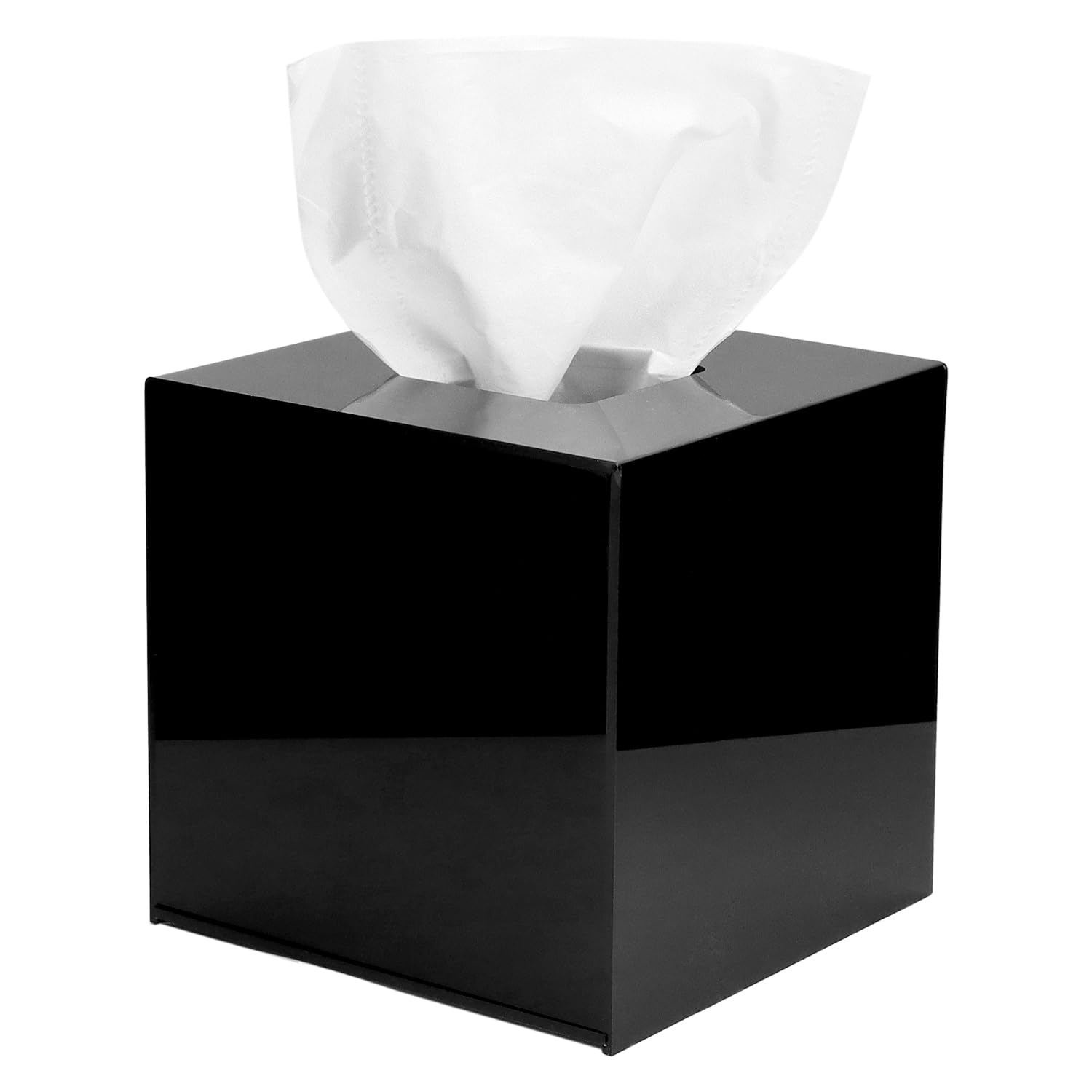 QWORK? Modern Acrylic Tissue Box Cover 14 * 14 * 14cm - Black, Square Facial Tissue Box for Bathroom, Kitchen