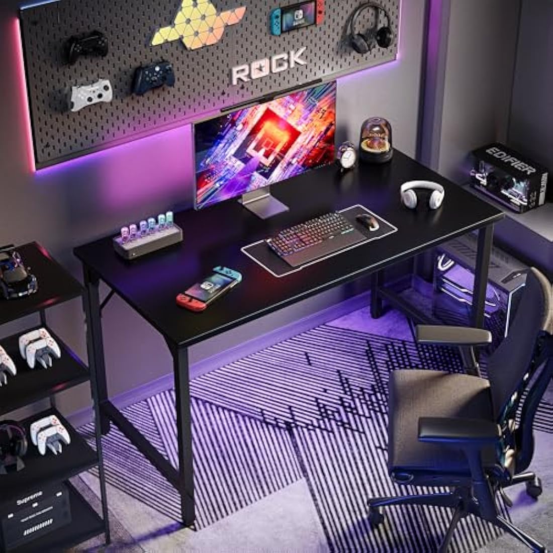 Grandder 120 cm Computer Desk, Home Office Desk Study Writing Kid Table, Simple PC Gaming Desk, Adjustable Feet, Black