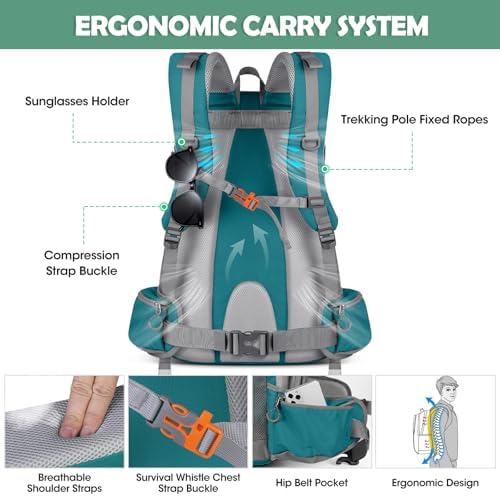 NUBILY Hiking Backpack 50L Waterproof Camping Backpack with Large Shoes Compartment and Wet Pocket Rucksack for Men Women Camping Backpack Lightweight Travel Backpack for Outdoor Sports