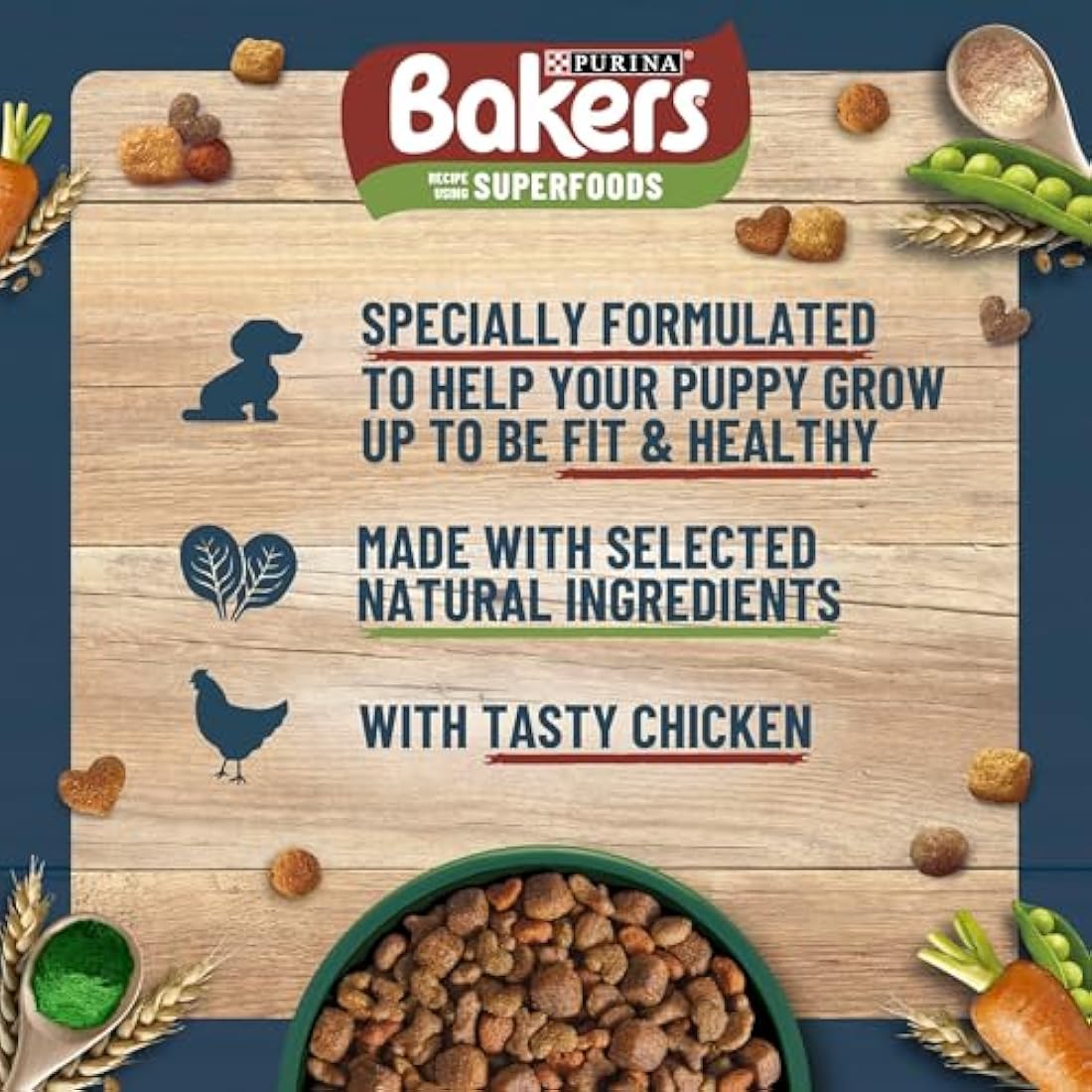 Bakers Puppy Dry Dog Food Chicken and Veg 2.85kg, Pack of 4