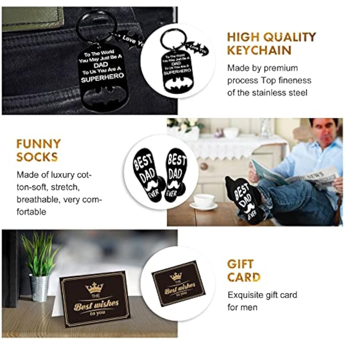 AYGE Dad Gifts from Daughter Wife Son, Awesome Dad Gifts, 6pcs Funny Gifts Set for Dad Who Wants Nothing, with 20oz Tumbler/Baseball Hat/Scented Candle/Socks/Keychain/Greeting Card Fathers Day