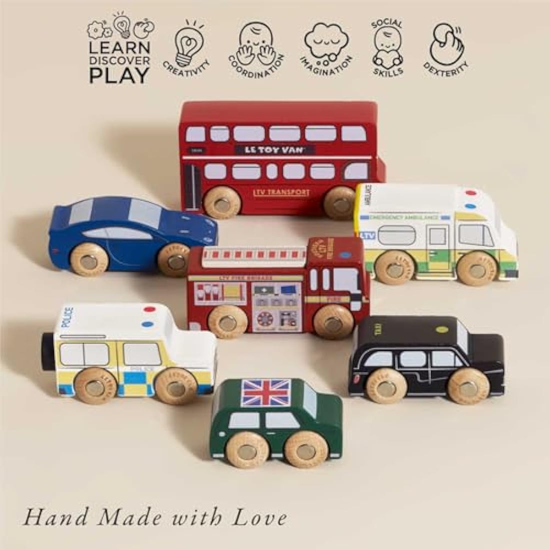 Le Toy Van - Iconic Wooden London Themed Toy Car Play Set - Set 7 Pieces | Play Vehicle Role Play Toys - Suitable For 2 Year Old +