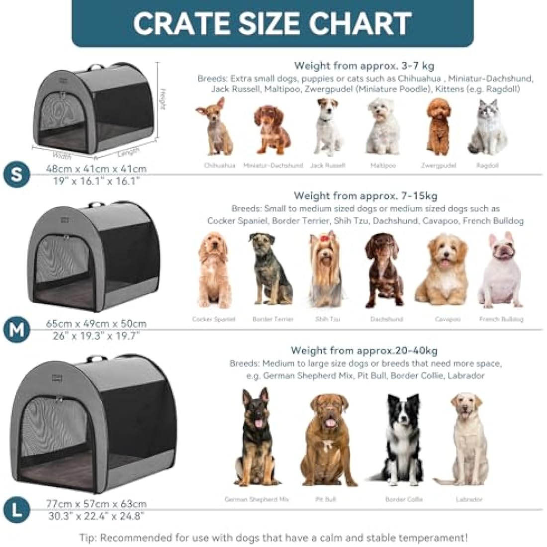 PETSFIT Soft Dog Crate, Travel Bag Carrier- 19 Inch Lightweight, Thick Cushion, Roomy, Easy to Set Up, Portable Pop Up Dog Carrier, Sturdy Portable Cat Kennel Grey