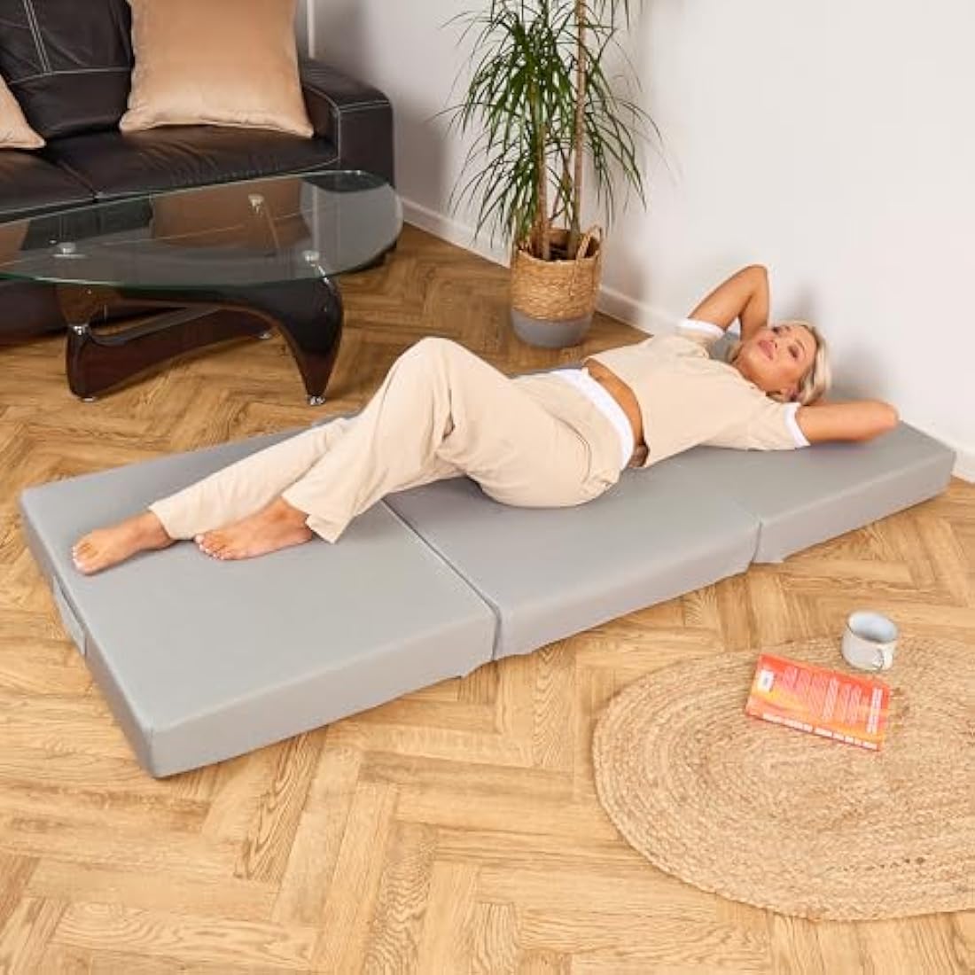 BBLOSSOM Single Cube Tri-fold Zbed Folding Portable Mattress – Lightweight & Compact Foldable Bed for Living Room, Travel & Sleepovers – Washable Cover, High-Density Foam Support