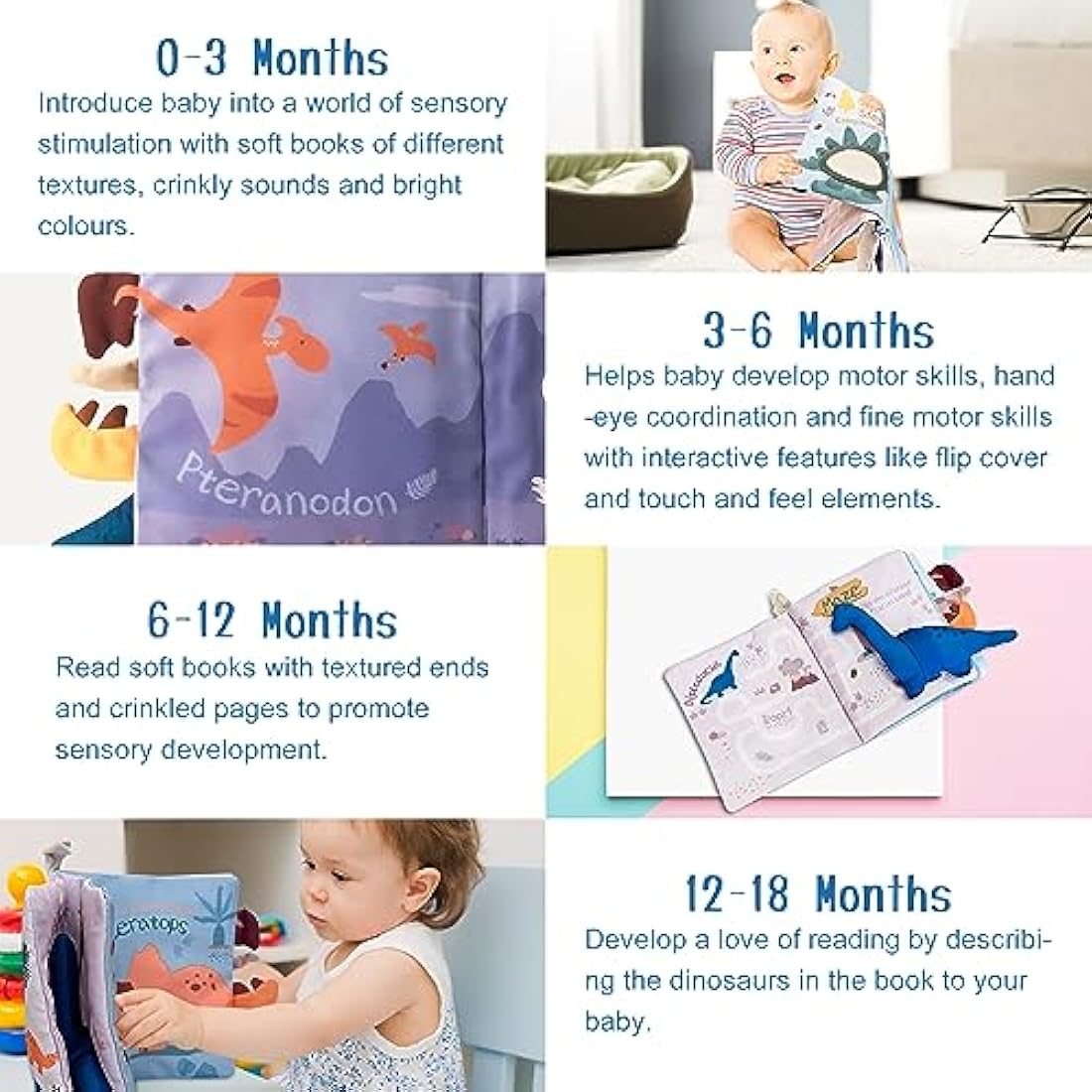 Richgv Soft Baby Books Toys 0-6-12 Months, Sensory Toy for Babies with Mirror, Crinkle Paper, Maze & Little Dinosaur, Early Development Travel Toy, Stroller Hanging Toy, Newborn Baby Toy Gift