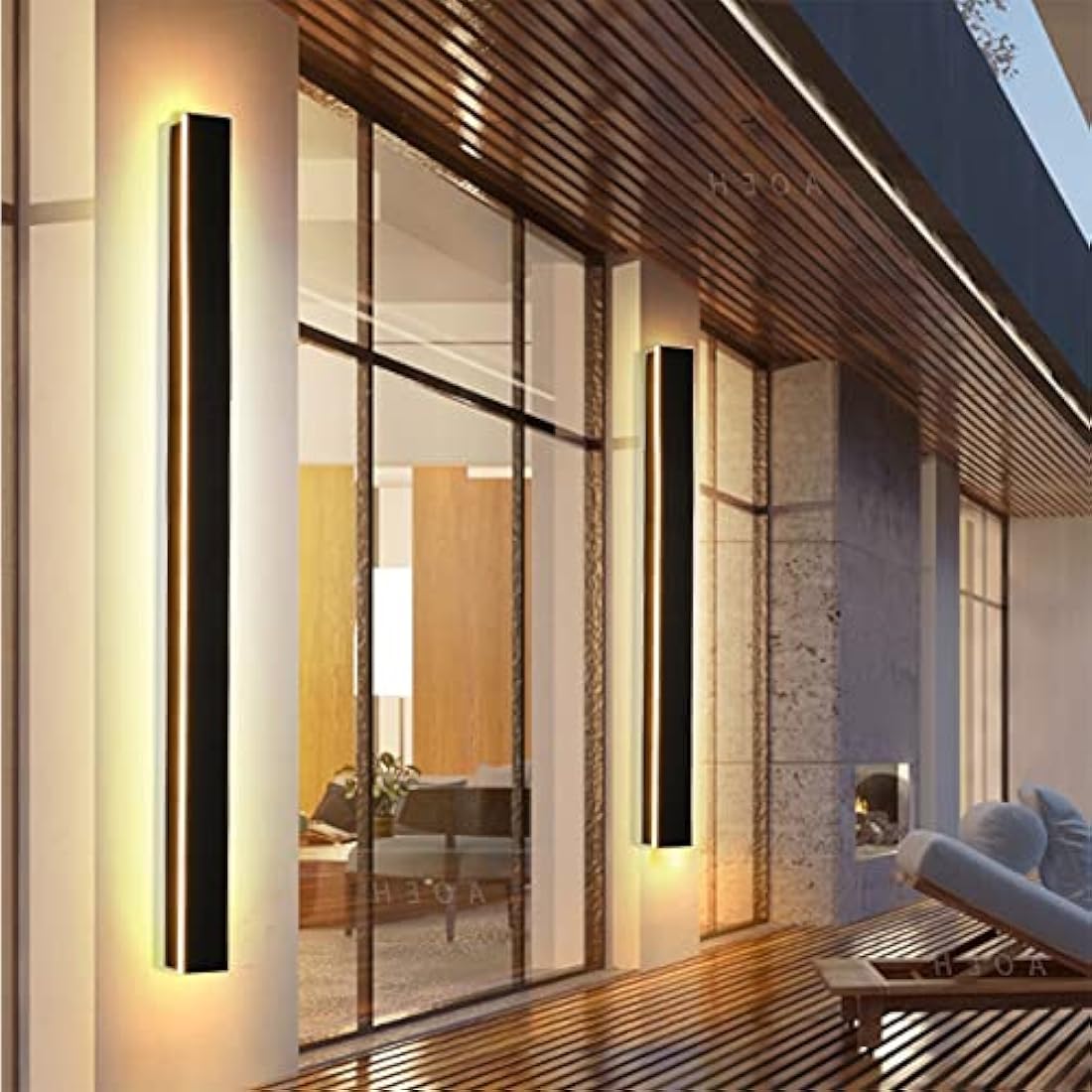 LED Black Aluminum Rectangular Exterior/Indoor Wall Light - 3000k 32W, IP65 Waterproof, 100cm*1, For Garden, Villa, Porch, Terraces, Garage