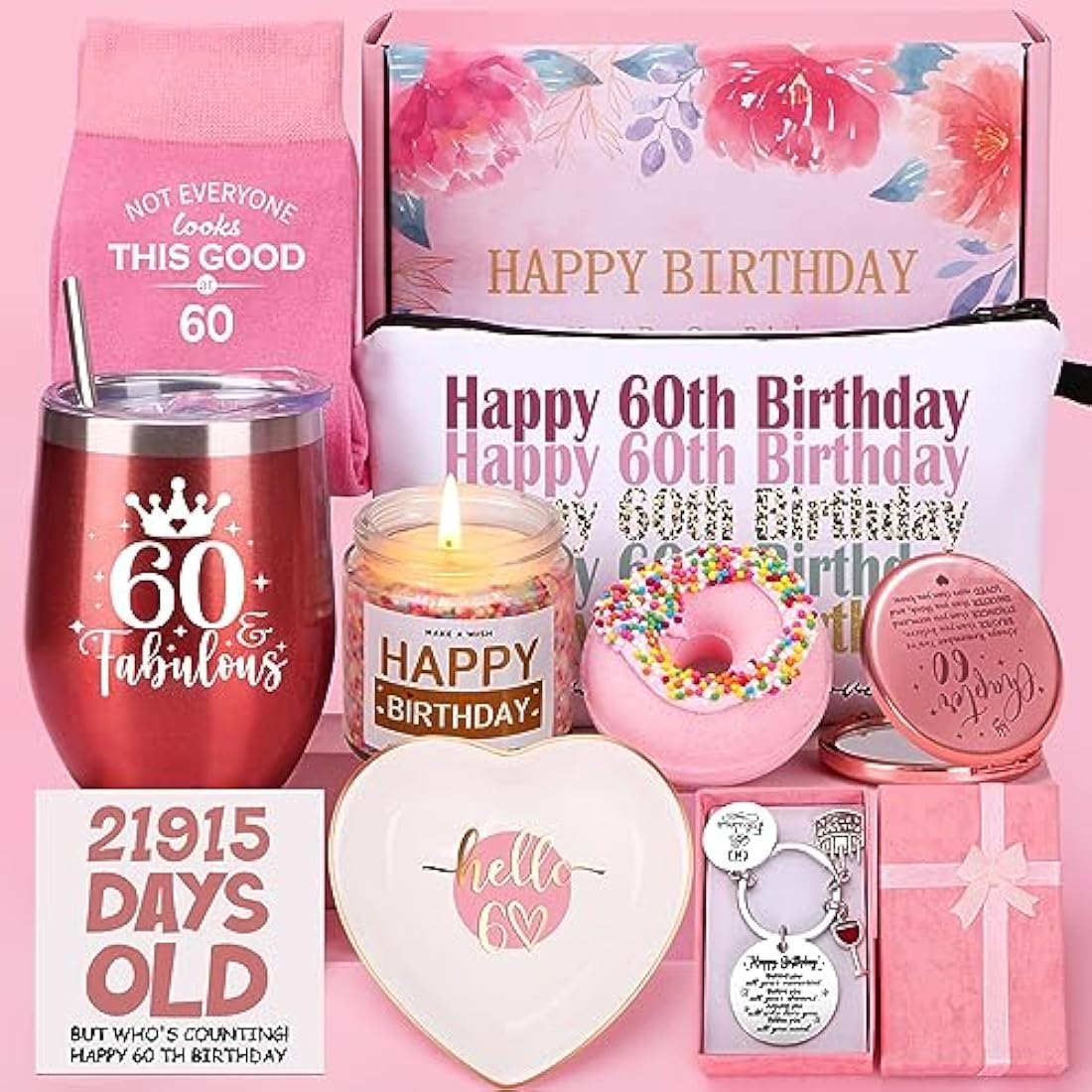 60th Birthday Gifts for Women, Happy 60th Birthday Hamper for Her, 60 Year Old Lady Gifts, Birth-Day Pamper Box for Mum Grandma Best Friend Sister Turning 60, Personalised 60 th Birthdays Present