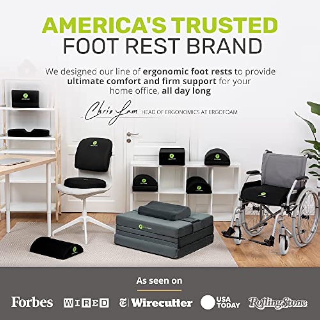 ErgoFoam Ergonomic Foot Rest for Under Desk | Premium Velvet Soft Foam Footrest for Under Desk | Most Comfortable Office Foot Rest in The World for Lumbar, Back, Knee Pain | Foot Stool Rocker (Black)