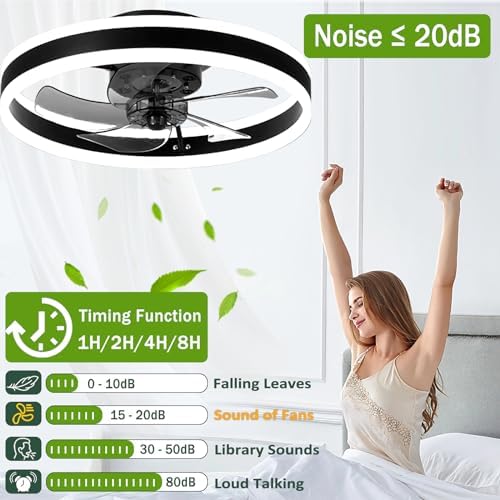 OMGPFR LED Ceiling Fan with Lights, Reversible Remote, 6 Speeds Modern Bedroom Fan Light, Quiet Dimmable Small Ceiling Light for Living Room, Gold 50CM