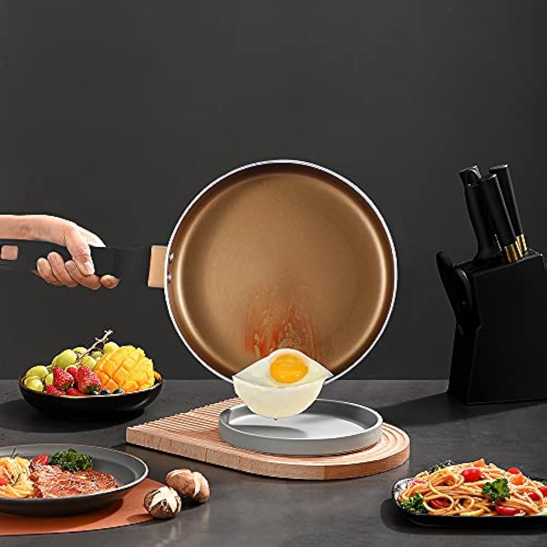 Pots and Pans Sets, Nonstick Cookware Set 9 Pieces, Induction Pan Set, Chemical-Free Kitchen Sets, Saucepan, Frying Pan, Saute pan, Black1