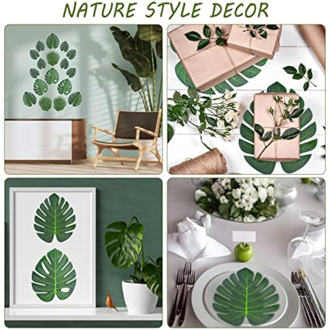 Bubuyun 48Pcs Artificial Tropical Palm Leaves Monstera Leaves Decorations Palm Monstera Leaves for Hawaiian Faux Monstera Leaves Stems Jungle Beach Theme Party Table Leave Decorations (4 Sizes)