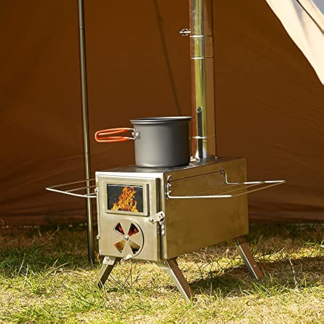 TOMOUNT Tent Stove Wood Burning Stove, Portable Compact Stainless Steel Camping Cookware with Chimneys High Temperature Resistant, Camp Stove for Tents, Lodging and Hiking