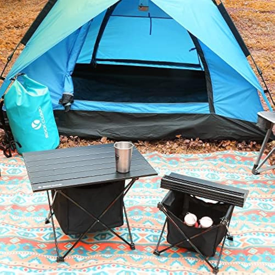 ROCK CLOUD Portable Camping Table With Storage Bag Ultralight Aluminum Folding Beach Table Camp for Camping Hiking Backpacking Outdoor Picnic, Wood Grain,with Storage Bag