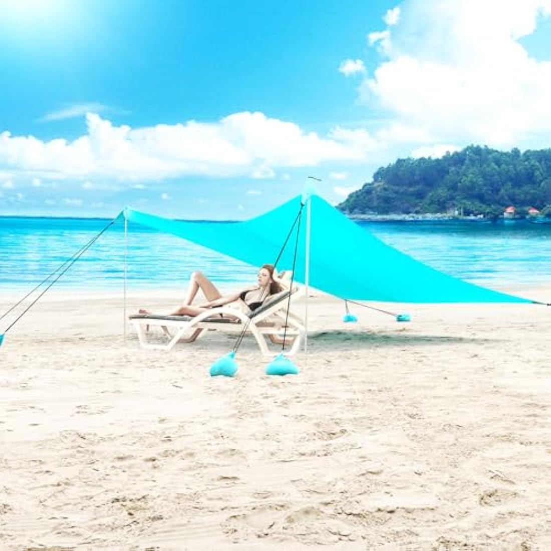 Beach canopy Sun Shelter UV Protection UPF50+, Portable Beach Awning Sun Protection with 2 Poles 3mx3m, Large Sun Tent for Family Beach Camping Garden Terrace Balcony