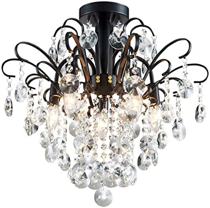 WUZUPS Crystal Chandelier 5-Light Pendant Ceiling Light Modern Lighting Fixture for Bedroom Hallway Bar Kitchen Bathroom, H 45 x W 50, E14 Base, Black